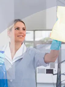 Woman cleaning wall.